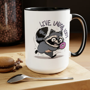 Live, Laugh, Loot Raccoon Coffee Mug, 15oz