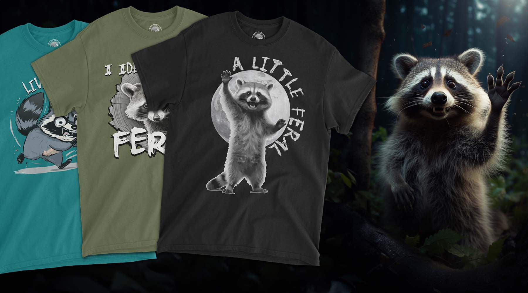 A raccoon waving, 3 tshirts featured