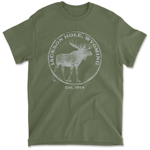 Jackson Hole Moose T-Shirt Military Green Gildan 5000 T-shirt
