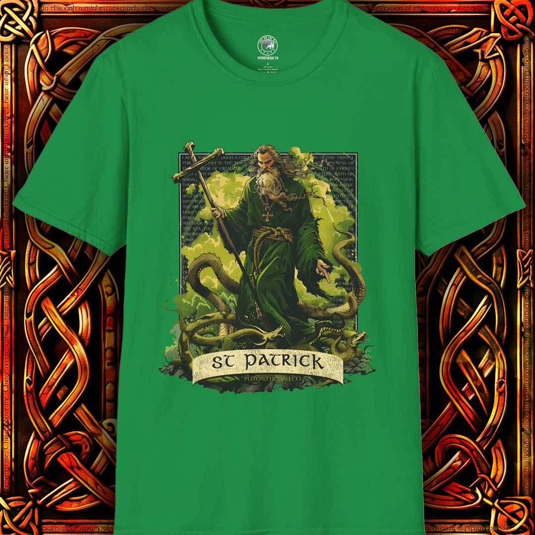 St Patrick shirt in green, celtic knot background