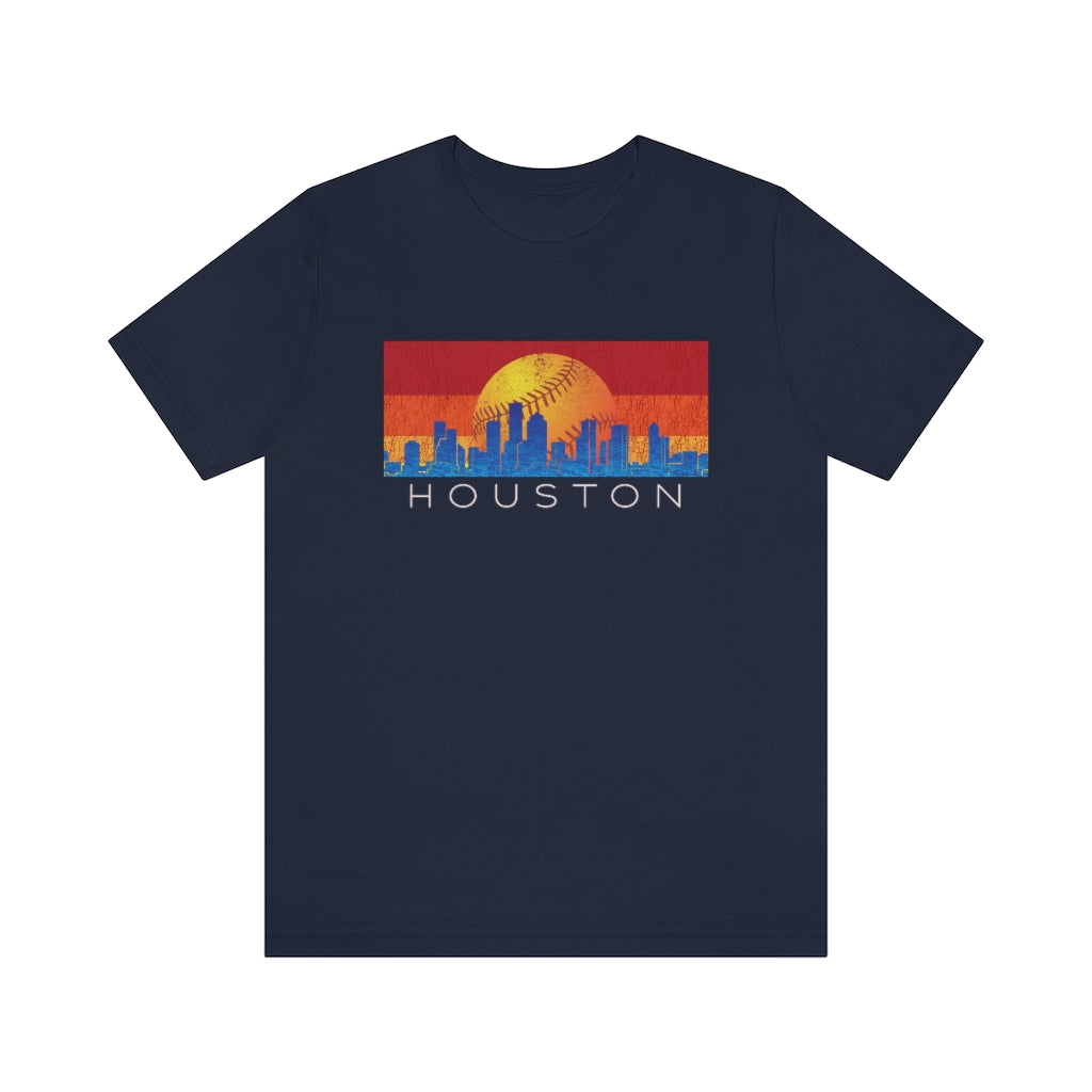 Houston Skyline Baseball T-Shirt T-Shirt Printify Navy L 