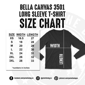 Bella Canvas 3501 Long Sleeve Shirt Size Chart