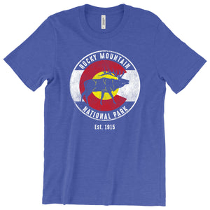 Rocky Mountain National Park T-Shirt | Bull elk | Colorado Flag design