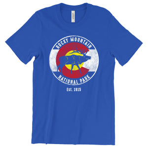 Rocky Mountain National Park T-Shirt | Bull elk | Colorado Flag design
